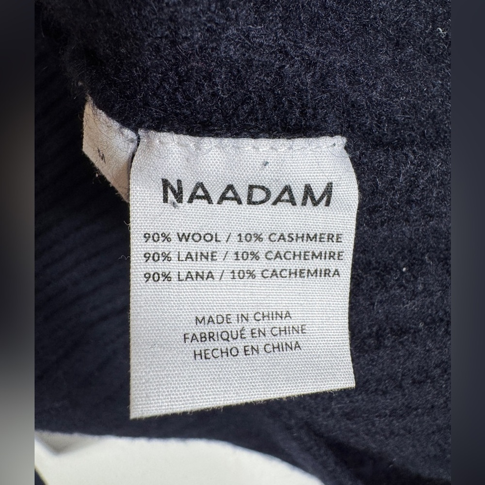 NAADAM Wool Cashmere Shawl Collar Cardigan, Navy, Size M - Picture 9 of 9